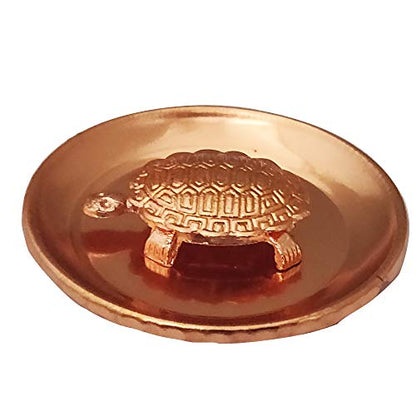 Divya Mantra Feng Shui Pure Copper 1.5 Inch Tortoise/Turtle with 2.25 Inch Diameter Water Plate; Vastu Living