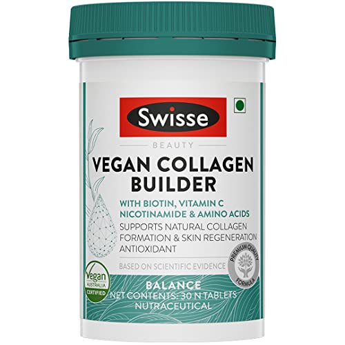 Swisse Vegan Collagen Builder with Biotin & Vitamin C, Supports Natural Collagen Formation - 30 Tablets