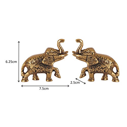 Handicrafts Paradise Carved Aluminium Metal Elephant Showpiece (7.65 cm x 2.55 cm x 6.3 cm, Set of 2)