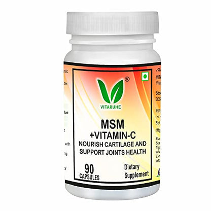 Vitaruhe® MSM Capsules with Vitamin C, 90 Capsules for 3 Months, Daily High Dose of Organic Sulfur Powder, 99.9% Pure Methylsulfonylmethane