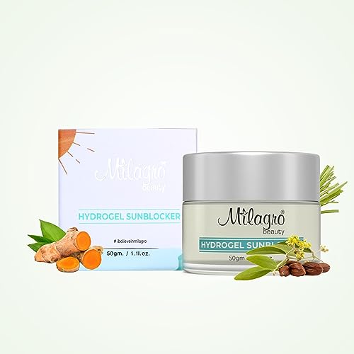 Milagro Beauty Hydrogel Sunblocker Natural SPF Gel-based Sunscreen Non-sticky UV Rays Protection with Jojoba Oil, Lemongrass & Raspberries (50g)