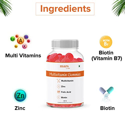 mars by GHC Multivitamin Gummies Nourishes Hair & Promotes Hair Volume Best Biotin Tablets With Multivitamin, Biotin, Zn & Folic Acid (30 Gummies)