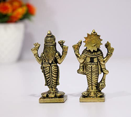 ESPLANADE Brass Lakshmi Narayan Pair - Lord Vishnu with Laxmi Idol Murti Statue Sculpture - 3" Inches | Pooja Idols | Home Decor