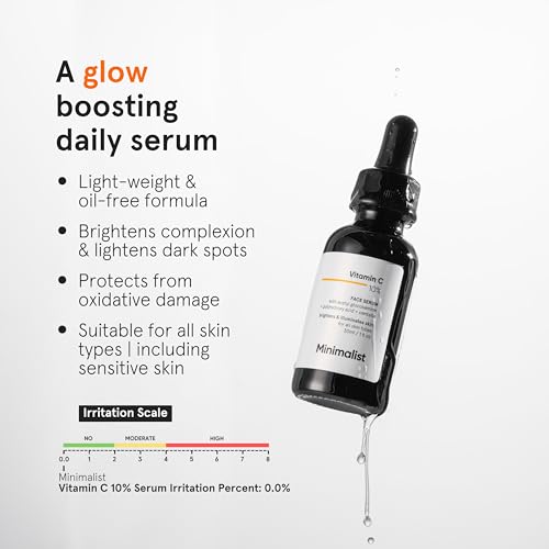 Minimalist 10% Vitamin C Face Serum for Glowing Skin (Formulated & Tested For Sensitive Skin) | Highly Stable | Brightening Vit C Formula | 30 ml