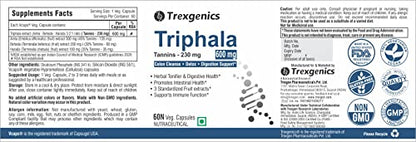 Trexgenics Triphala (230 mg Tannins) 600 mg Digestive Health, Skin Health Vegan & Non-Gmo (60 Veg Capsules)