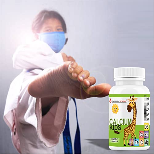 Immunescience Calcium For Kids With Vitamin D3 (Vit D), Vitamin C Tablet, Zinc, Magnesium, And Multie, Growth, And Development- 120 Sugar-Free Tablets