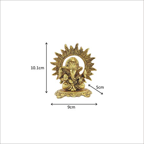 Handicrafts Paradise Aluminium Metal Small Ganesha Statue Sitting Idol Sculpture for Good Luck Success (4 Inches, Gold)