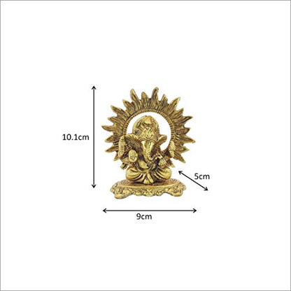 Handicrafts Paradise Aluminium Metal Small Ganesha Statue Sitting Idol Sculpture for Good Luck Success (4 Inches, Gold)