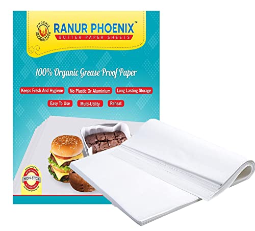 RANUR Phoenix Butter Paper Sheets, Specialized Baking Sheets, Non-Sticky for Microwave, Oven, Wrapping Food Colour White, 10" X 10" (Pack of 100)