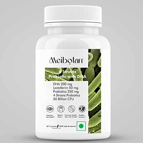 Meibotan 50 Billlion Probiotics with DHA & lactoferrin - Stimulates the immune system, Regulates iroent, Immunity Support- 60 Veg Capsules for all Age