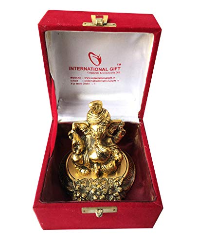 Golden Plated Pagdi Ganesh God Idol Statue Oxidized Finish with Velvet Box Packing (10H x 8W x 8L Cms)