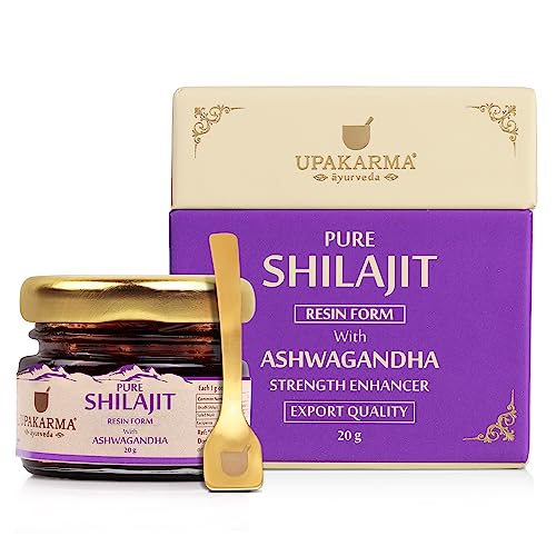 UPAKARMA Ayurveda 100% Ayurvedic, Original & Pure Shilajit/Shilajeet Resin Form with Ashwagandha - 20g