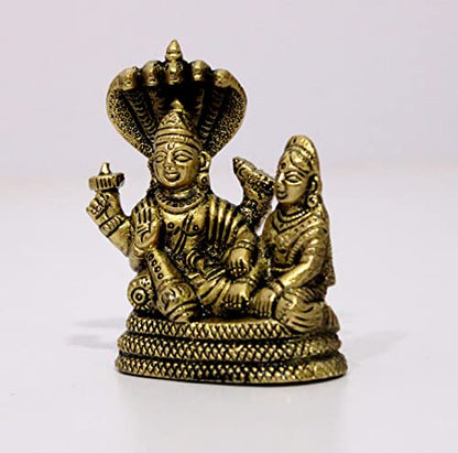 ESPLANADE Brass Lord Vishnu Laxmi in Ksheer Sagar - Lakshmi Narayan - Murti Idol Statue Sculpture - Golden - 3.1" Inches