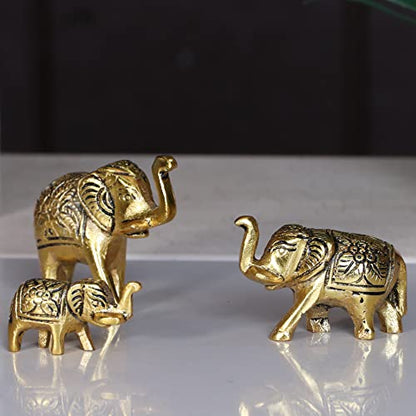 Elephant Showpiece Metal Statue Small Size Gold Polish 3 pcs Set for Decorative Showpiece