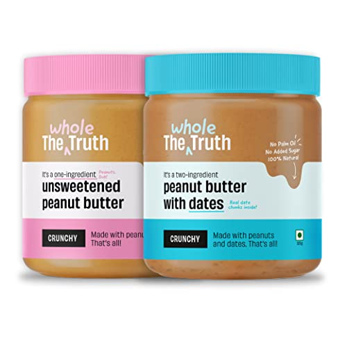The Whole Truth - Crunchy Combo - Unsweetened Peanut Butter + Peanut Butter with Dates - (Pack of 2) - 650 g