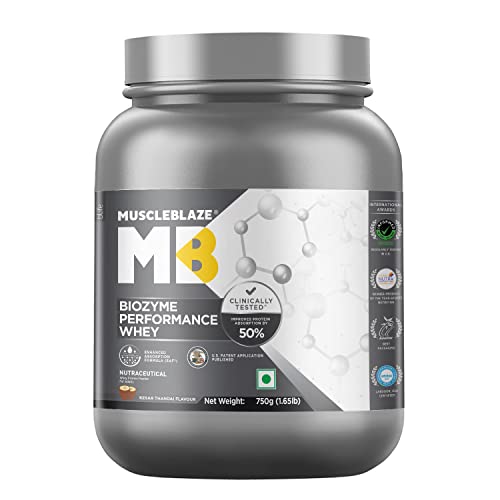 MuscleBlaze Biozyme Performance Whey Protein | (Kesar Thandai, 750 g / 1.65 lb)