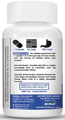 NutriJa Acetyl L-Carnitine 750mg - 60 Capsules