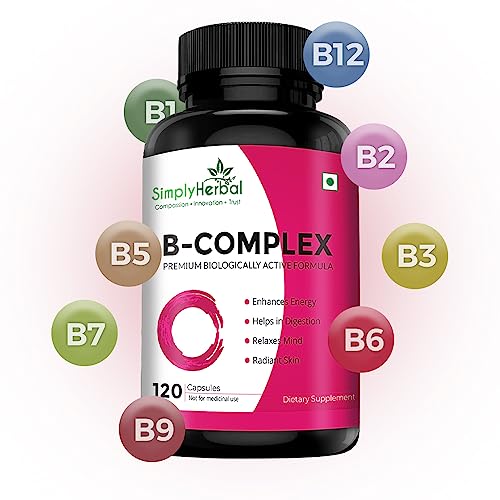 Simply Herbal Vitamin B Complex Capsules Vitamin B12 B1, B2, B3, B5, B6, B7, B9, Methylcobalamin, Biabolism & Support Healthy Brain Function Pack of 2