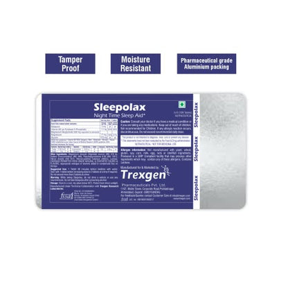 Trexgen SLEEPOLAX Advanced Quck Action Sleep Support Triple Action formula Melatonin 5 mg, B6, P5P sium bisglycinate Tablets (30 X 3 Box= 90 Tablets)