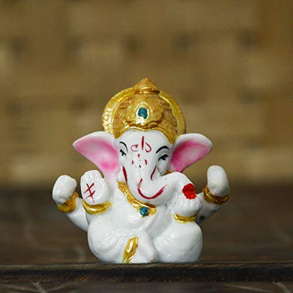White Polyresin Lord Ganesha Idol with Golden Mukut Religious Showpiece for Home Decor, Pooja Room, Temple