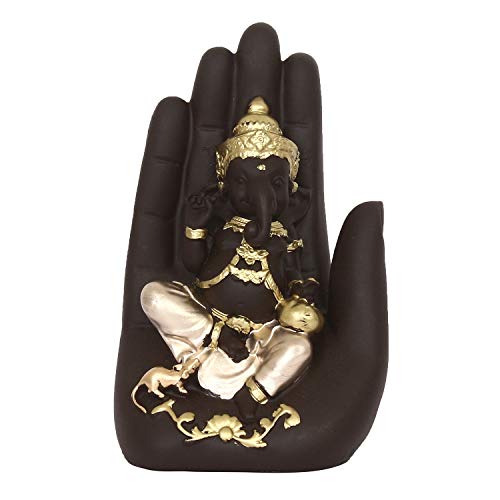 eCraftIndia Golden Handcrafted Palm Ganesha Decorative Showpiece