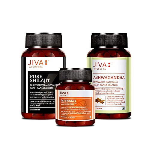 Jiva Immunity Booster Combo | 100% Pure & Natural | Pure Shilajit 60 Capsules, Oaj Shakti 30 Capsuledha - 120 Tablets (For Men & Women) | (Combo of 3)