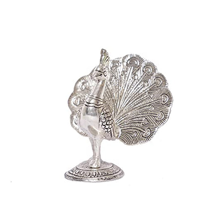 Peacock Metal Statue,Silver Plated Peacock Showpiece Idol for Home Decorative Feng Shui As Table Top Figurine