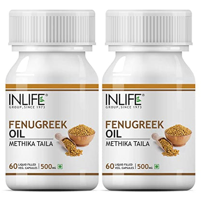 INLIFE Fenugreek Seed Oil Supplement 500 Mg - 60 Liquid Filled Vegetarian Capsules (2 Pack)