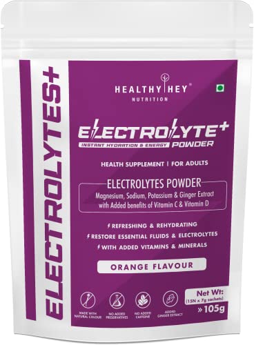 HealthyHey Nutrition Electrolyte Powder - Hydration Drink Mix Supplement with Ginger Extract - Boost Energy (Orange, 15 Serving)