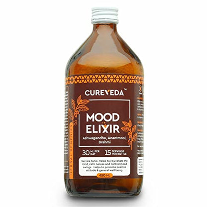 Cureveda Herbal Mood Elixir (Ashwagandha, Anantmool, Brahmi) Brain & Memory Health 450ml Syrup