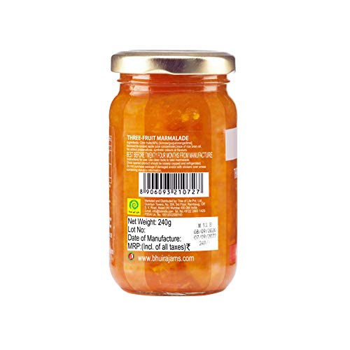 Bhuira Strawberry Preserve & Three Fruit Marmalade-240g Each|No Added Sugar|No Added preservatives |No Artifical Color