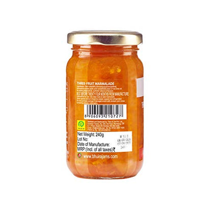 Bhuira Strawberry Preserve & Three Fruit Marmalade-240g Each|No Added Sugar|No Added preservatives |No Artifical Color