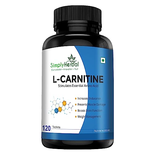 Simply Herbal L-Carnitine Tablet 500mg for Men & Women | Pre Workout Supplement | Boosts Energy & Peoost Energy, Endurance, and Fat Burn - 120 Tablets