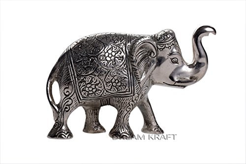 DreamKraft Metal Elephant Showpiece (Silver, 14x8x5cm)