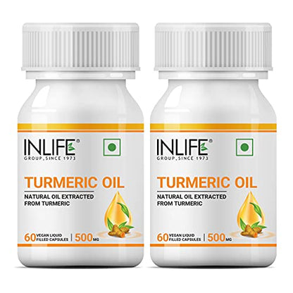 INLIFE Turmeric Oil Capsule, Faster Absorption than Extract, Antioxidant & Natural Detoxifier SuppleLiquid Filled Vegetarian Capsules (Pack of 2, 120)