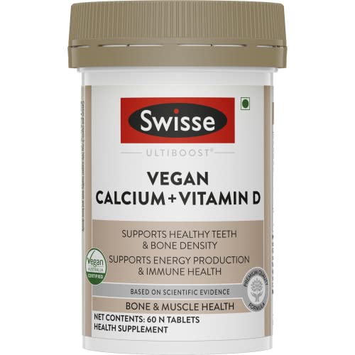 Swisse Vegan Calcium + Vitamin D3 for Immunity, Stronger Bones & Muscles - 60 Tablets