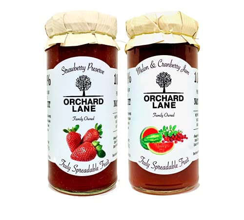 Orchard Lane Berry Blast Combo - Low Sugar Strawberry Jam and Melon Cranberry Jam- No Preservatives, No Colours, 80% Fruit Content Low Calorie jams