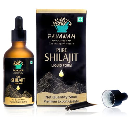 Pavanam Ayurveda Pure Ayurvedic Shilajit Liquid Drops, Authentic, Natural Trace Minerals & Fulvic Acid, Lab Tested 50ml - Pack of 1