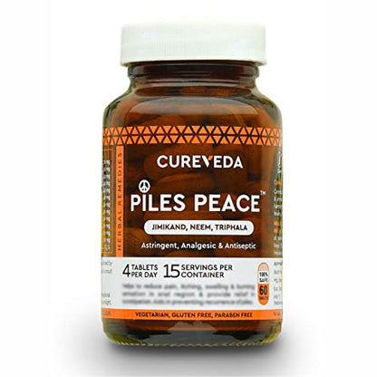 Cureveda Herbal Piles Peace Fast Relief Bavasir Hemorrhoid Support Piles (60 Tabs) Jimikand, Neem, Triphala