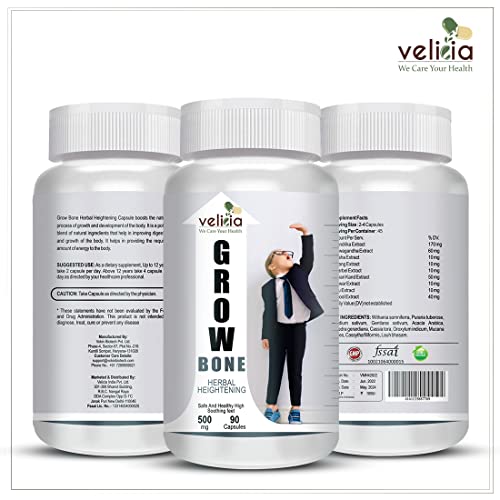 Velicia Grow Bone Body Growth Support Increase Height Supplement Pack of 90 Capsules