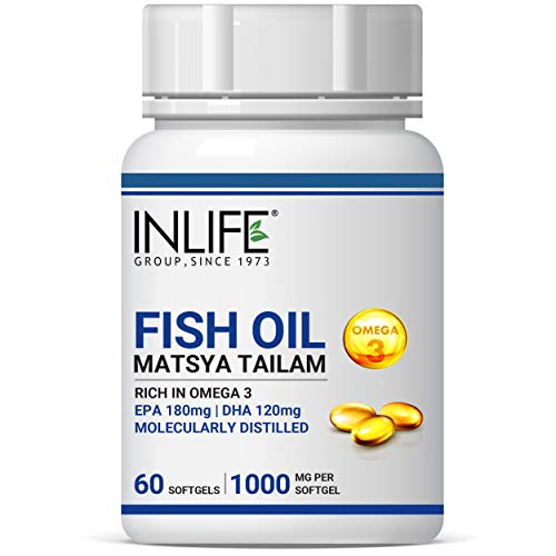 INLIFE Fish Oil Omega 3 Capsules 180mg EPA 120mg DHA Molecularly Distilled Supplements, 1000mg - 60 Softgels