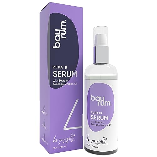 BAYRUM. Repair Hair Serum with Bayrum & Avocado Extract, Argan oil & Shea butter. For Smoothness AndGlossy Shine | Parabin free | Men and women | 50Ml