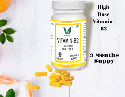 VITARUHE Vitamin B2 (Riboflavin) High Dose – 90 Capsules, Vegan, No Artificial Additives