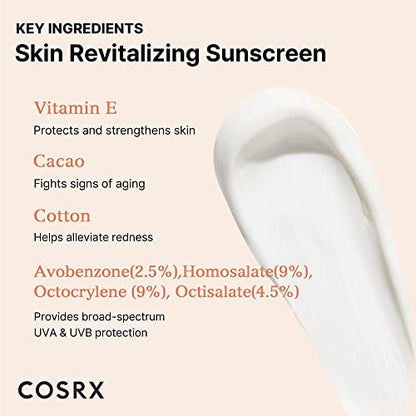 COSRX Vitamin E SPF 50+ Daily Sunscreen, Reef Safe, No Whitecast, OTC Vitalizing Sunscreen, Strong Protection Against UVA and UVB Rays | 50ml