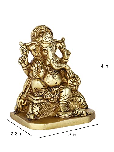 Collectible India Brass Lord Ganesh Idol, 4 Inches Height, Golden