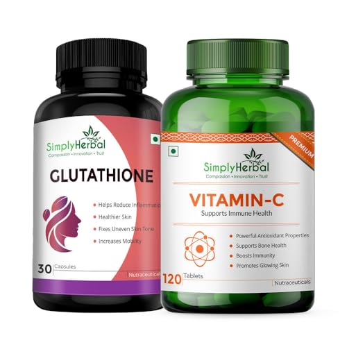 Simply Herbal L Glutathion 30 capsule with Vitamin C from Amla Extract | Combo Pack for Skin Health 60 tablets