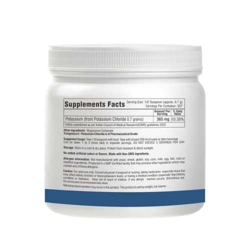 Trexgenics POTASSIUM CHLORIDE POWDER (250 gram / 8.81 Oz) KCL Essential Mineral (Pack of 1)