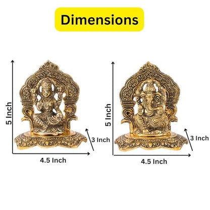 Collectible India Laxmi Ganesh Set Idol Showpiece Metal Gold Plated Lakshmi Ganesha Idols for Diwali Gifts Puja (Set 1)