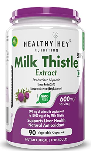 HealthyHey Nutrition Milk Thistle 25:1 (Silymarin Marianum) - 600mg Extract - Support Liver Health - 90 Veg Capsules