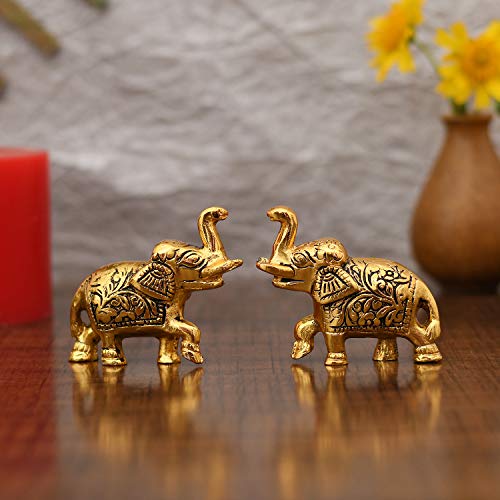 Collectible India Elephant Trunk Up Showpiece Decorative Items Figurine for Home Decoration Gold Plated Statue Home/Office Table Living Room Decor